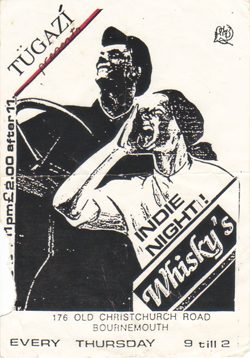 Poster for Indie Night at Whisky's nightclub in Bournemouth, circa 1990
